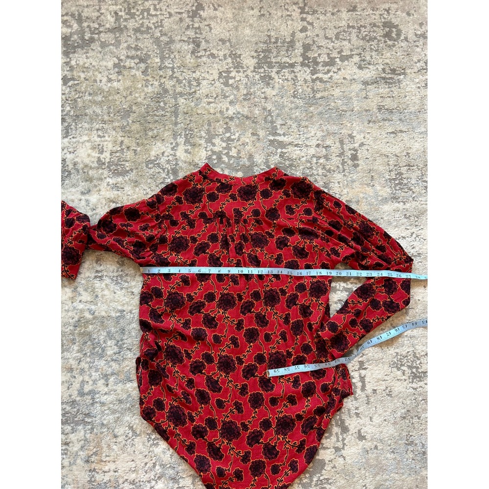 Free People Mia Tunic Red floral longsleeve tie front blouse XS - Picture 6 of 6